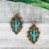 Blue Tortoise Leather Cactus Earrings