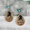 Blue Tortoise Jewelry Leather Floral & Turquoise Earrings