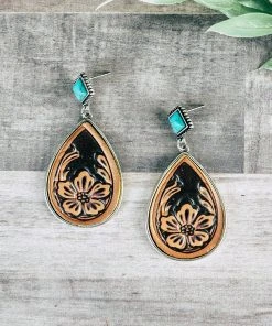 Blue Tortoise Jewelry Leather Floral & Turquoise Earrings