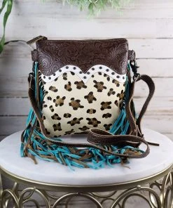 Myra Leopard & Fringe Crossbody Handbag Handbags & Wallets