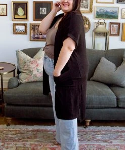 Ave Shops Light Breeze Short Sleeve Cardigan In Black Clothing