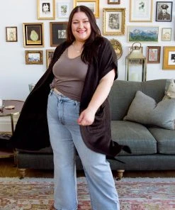 Ave Shops Light Breeze Short Sleeve Cardigan In Black Clothing