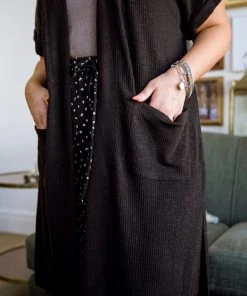 Ave Shops Light Breeze Short Sleeve Cardigan In Black Clothing