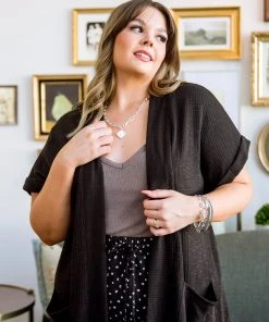 Ave Shops Light Breeze Short Sleeve Cardigan In Black Clothing