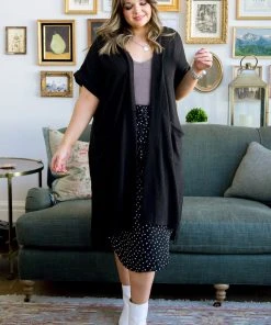 Ave Shops Light Breeze Short Sleeve Cardigan In Black Clothing