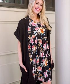 Ave Shops Light Breeze Short Sleeve Cardigan In Black Clothing