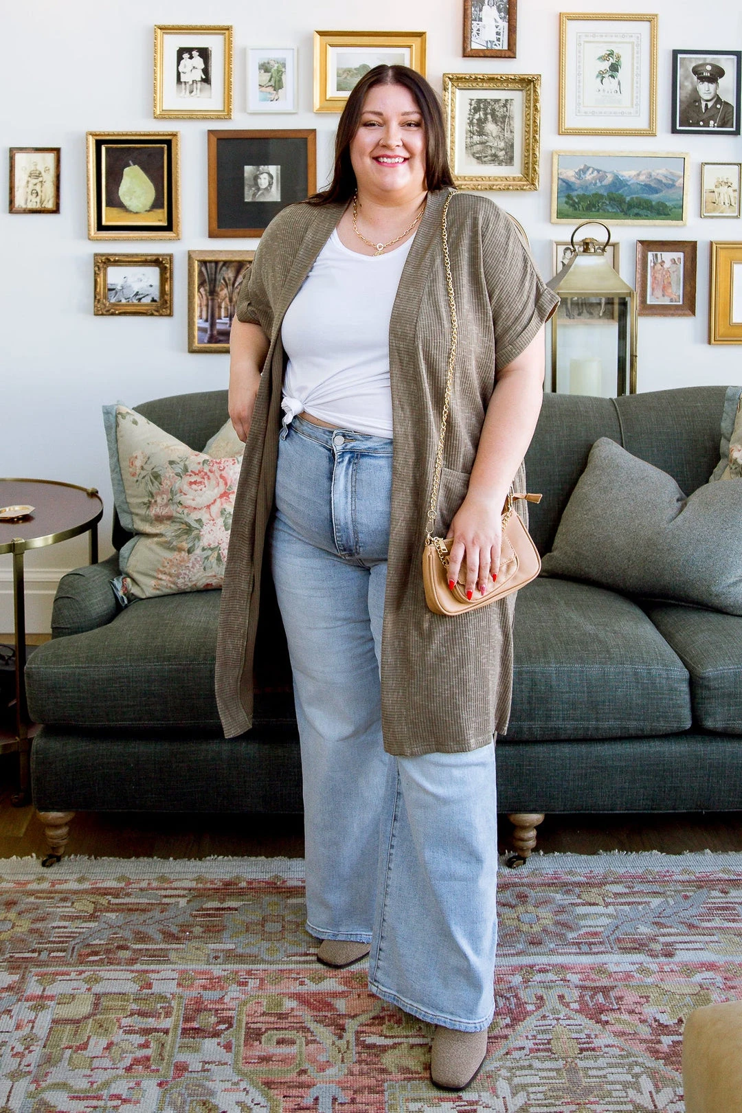 Ave Shops Light Breeze Olive Short Sleeve Cardigan - Women's Stylish & Comfortable Outerwear 7 Ave Shops Light Breeze Short Sleeve Cardigan In Olive Clothing