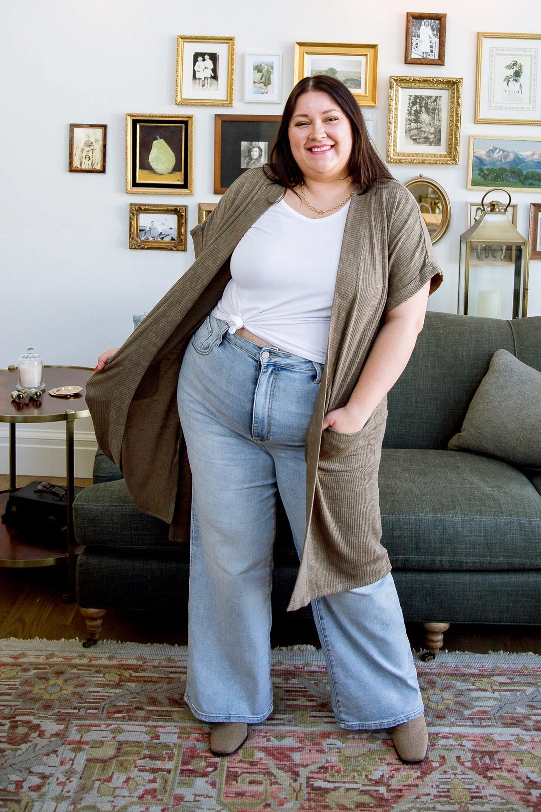 Ave Shops Light Breeze Olive Short Sleeve Cardigan - Women's Stylish & Comfortable Outerwear 12 Ave Shops Light Breeze Short Sleeve Cardigan In Olive Clothing