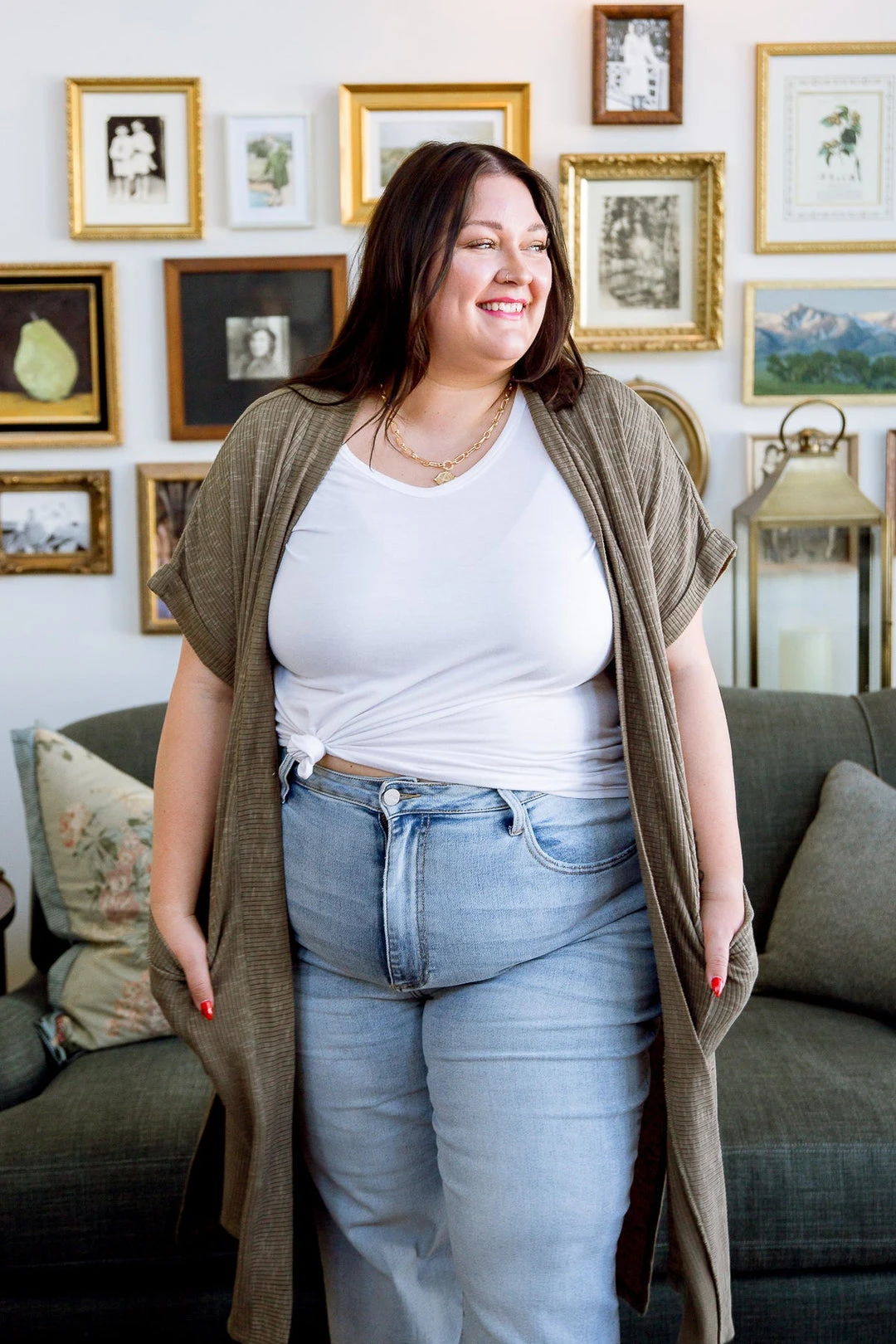 Ave Shops Light Breeze Olive Short Sleeve Cardigan - Women's Stylish & Comfortable Outerwear 16 Ave Shops Light Breeze Short Sleeve Cardigan In Olive Clothing