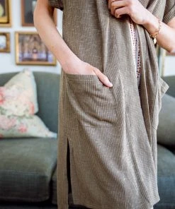 Ave Shops Light Breeze Olive Short Sleeve Cardigan - Women's Stylish & Comfortable Outerwear 27 Ave Shops Light Breeze Short Sleeve Cardigan In Olive Clothing