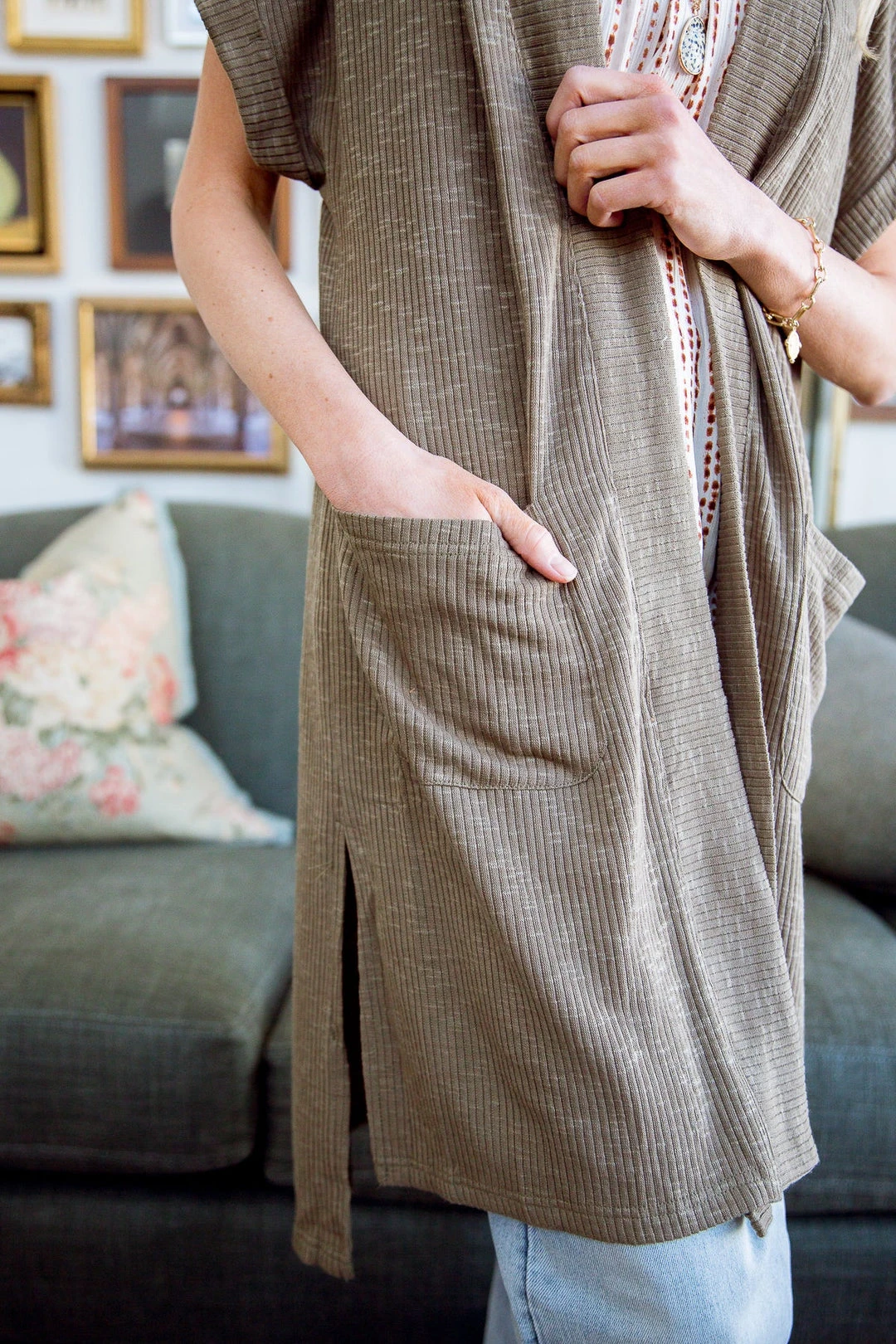 Ave Shops Light Breeze Olive Short Sleeve Cardigan - Women's Stylish & Comfortable Outerwear 8 Ave Shops Light Breeze Short Sleeve Cardigan In Olive Clothing