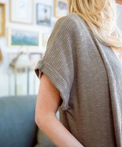 Ave Shops Light Breeze Olive Short Sleeve Cardigan - Women's Stylish & Comfortable Outerwear 34 Ave Shops Light Breeze Short Sleeve Cardigan In Olive Clothing