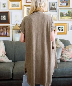 Ave Shops Light Breeze Olive Short Sleeve Cardigan - Women's Stylish & Comfortable Outerwear 30 Ave Shops Light Breeze Short Sleeve Cardigan In Olive Clothing