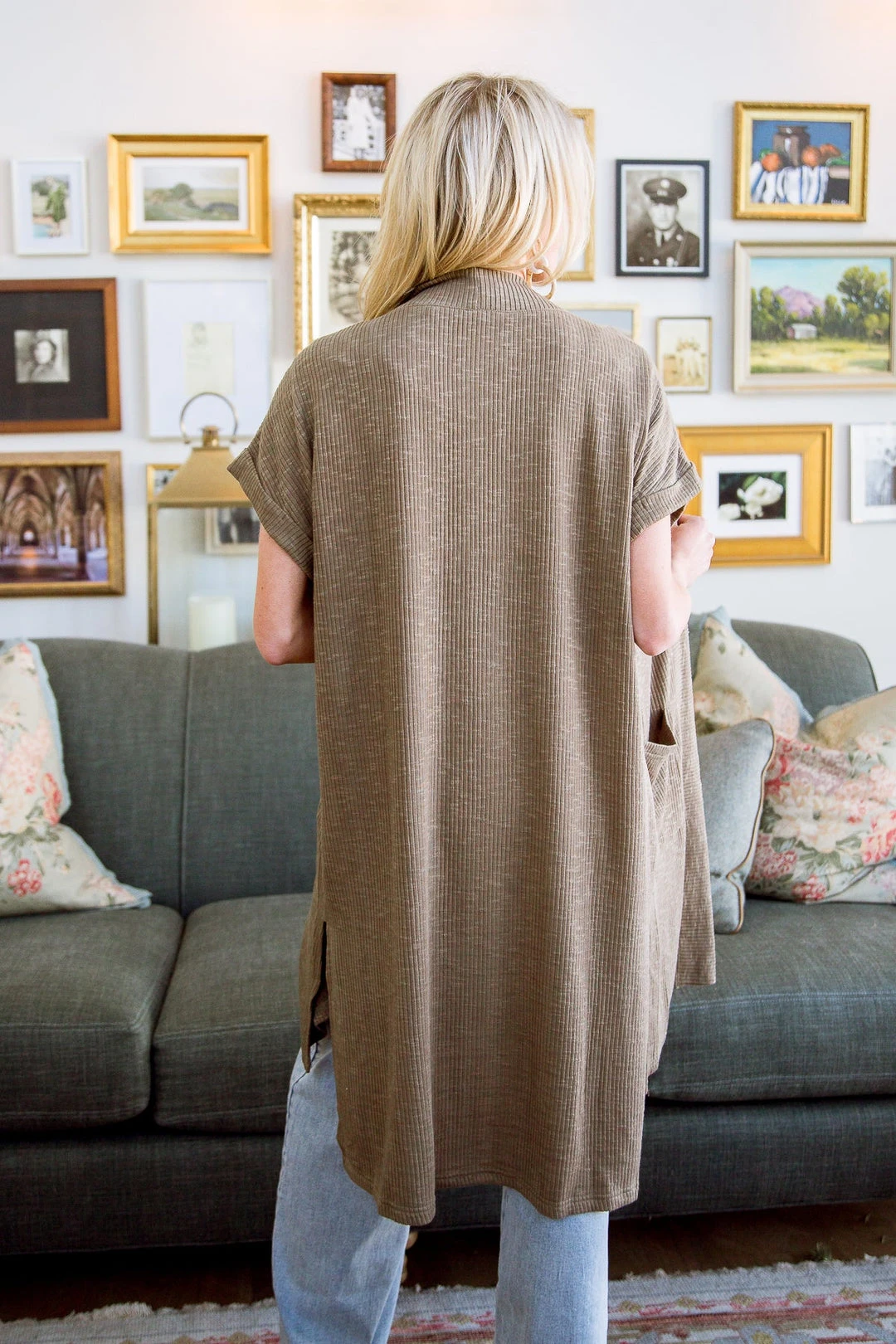 Ave Shops Light Breeze Olive Short Sleeve Cardigan - Women's Stylish & Comfortable Outerwear 11 Ave Shops Light Breeze Short Sleeve Cardigan In Olive Clothing