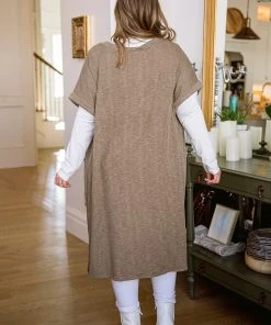 Ave Shops Light Breeze Olive Short Sleeve Cardigan - Women's Stylish & Comfortable Outerwear 36 Ave Shops Light Breeze Short Sleeve Cardigan In Olive Clothing