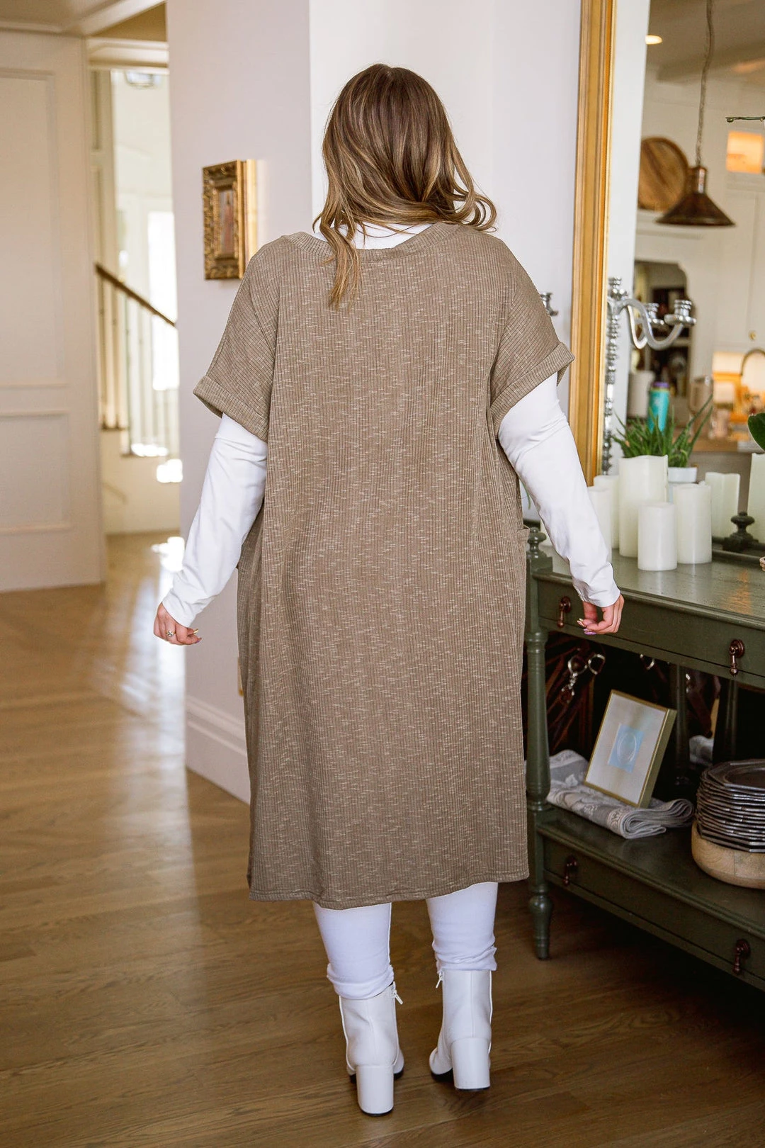 Ave Shops Light Breeze Olive Short Sleeve Cardigan - Women's Stylish & Comfortable Outerwear 17 Ave Shops Light Breeze Short Sleeve Cardigan In Olive Clothing