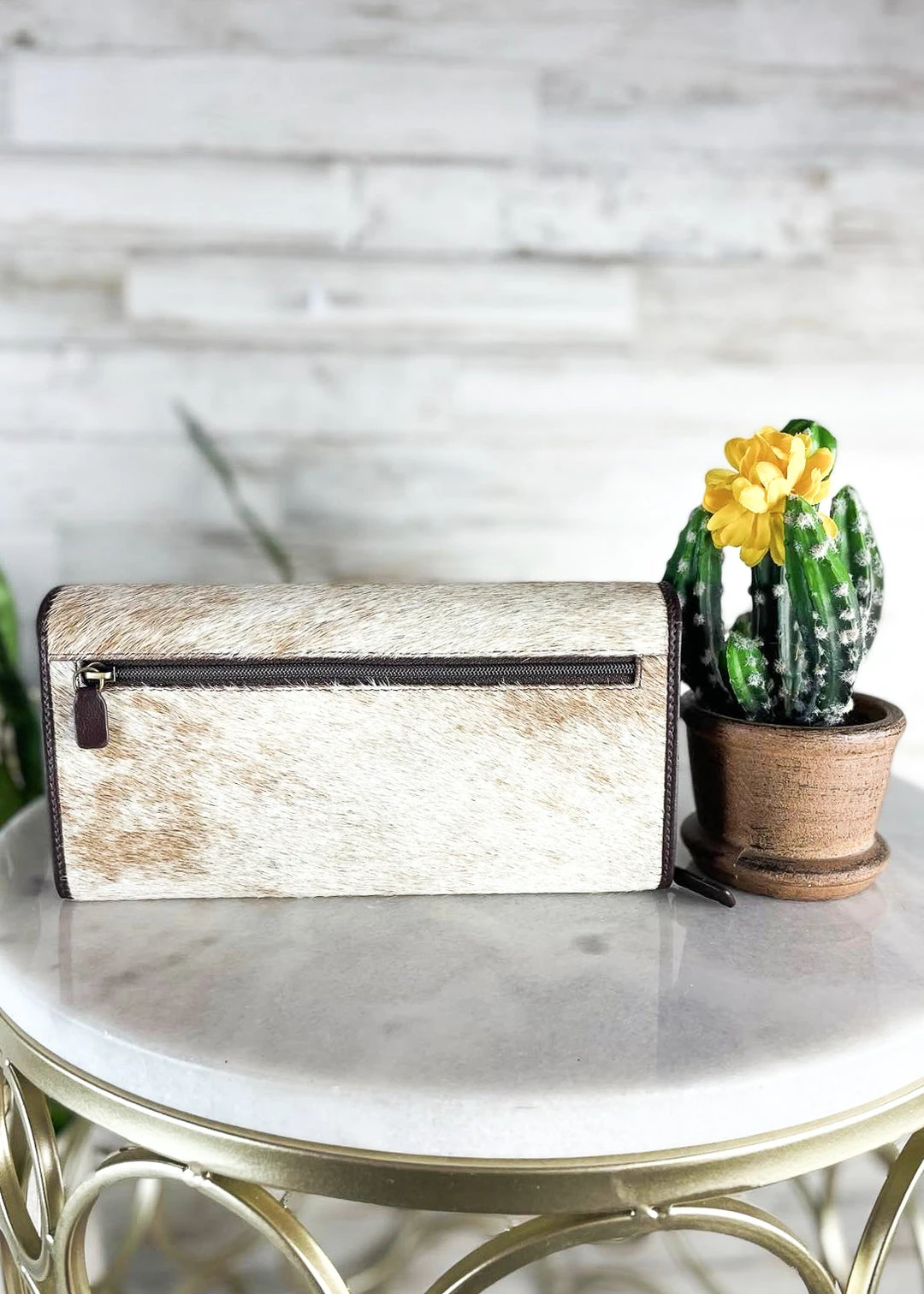 Myra Light Brown Spotted Twist Lock Cowhide Wallet – Stylish & Durable Handbag Accessory 4 Myra Handbags & Wallets Light Brown Spotted Twist Lock Cowhide Wallet