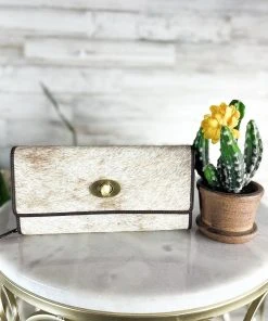 Myra Handbags & Wallets Light Brown Spotted Twist Lock Cowhide Wallet