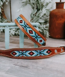 Shiloh Horse & Dog Light Blue Aztec Beaded Dog Collar