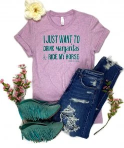 The Cinchy Cowgirl Lilac Drink Margaritas & Ride My Horse Short Sleeve Tee Clothing