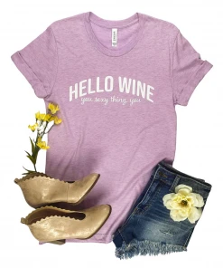 The Cinchy Cowgirl Lilac Hello Wine Short Sleeve Graphic Tee