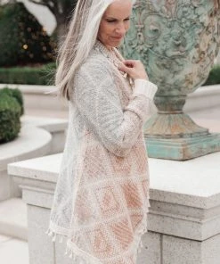 Ave Shops Lined With Tassel Cardigan In Mauve/Blue