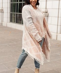 Ave Shops Lined With Tassel Cardigan In Mauve/Blue