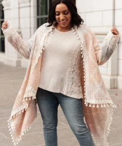 Ave Shops Lined With Tassel Cardigan In Mauve/Blue