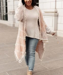 Ave Shops Lined With Tassel Cardigan In Mauve/Blue