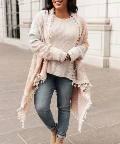 Ave Shops Lined With Tassel Cardigan In Mauve/Blue