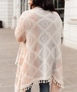 Ave Shops Lined With Tassel Cardigan In Mauve/Blue