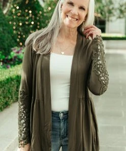 Ave Shops Little Bit Of Lace Cardigan In Olive | Women's Lightweight Knitwear 25 Ave Shops Little Bit Of Lace Cardigan In Olive