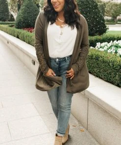 Ave Shops Little Bit Of Lace Cardigan In Olive | Women's Lightweight Knitwear 20 Ave Shops Little Bit Of Lace Cardigan In Olive