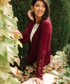 Ave Shops Little Bit Of Lace Cardigan In Burgundy Clothing