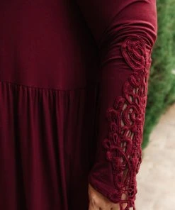 Ave Shops Little Bit Of Lace Cardigan In Burgundy Clothing