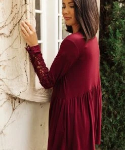 Ave Shops Little Bit Of Lace Cardigan In Burgundy Clothing