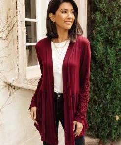 Ave Shops Little Bit Of Lace Cardigan In Burgundy Clothing