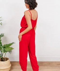 Ave Shops Livin' The Dream Red Jumpsuit - Stylish Women's Romper for Casual Wear 24 Ave Shops Livin' The Dream Jumpsuit In Red Dresses, Rompers, Jumpsuits