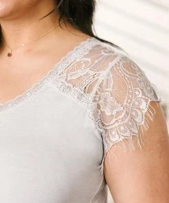 Ave Shops Lovely Lace Tee In Gray Short Sleeve Tops