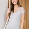 Ave Shops Lovely Lace Tee In Gray Short Sleeve Tops