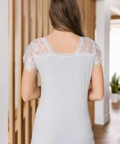 Ave Shops Lovely Lace Tee In Gray Short Sleeve Tops