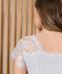 Ave Shops Lovely Lace Tee In Gray Short Sleeve Tops