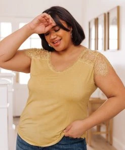 Ave Shops Clothing Lovely Lace Tee In Yellow