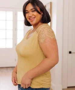 Ave Shops Clothing Lovely Lace Tee In Yellow