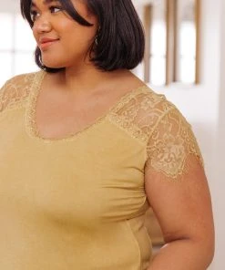 Ave Shops Clothing Lovely Lace Tee In Yellow