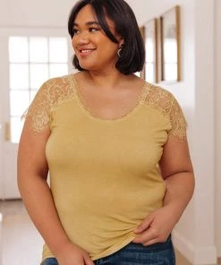 Ave Shops Clothing Lovely Lace Tee In Yellow