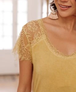 Ave Shops Clothing Lovely Lace Tee In Yellow