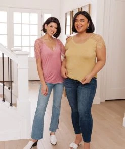 Ave Shops Clothing Lovely Lace Tee In Yellow