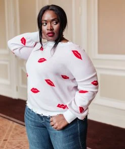 Ave Shops Women's Luscious Lips White Cardigan Sweater - Stylish Outerwear Top 19 Ave Shops Clothing Luscious Lips Top In White