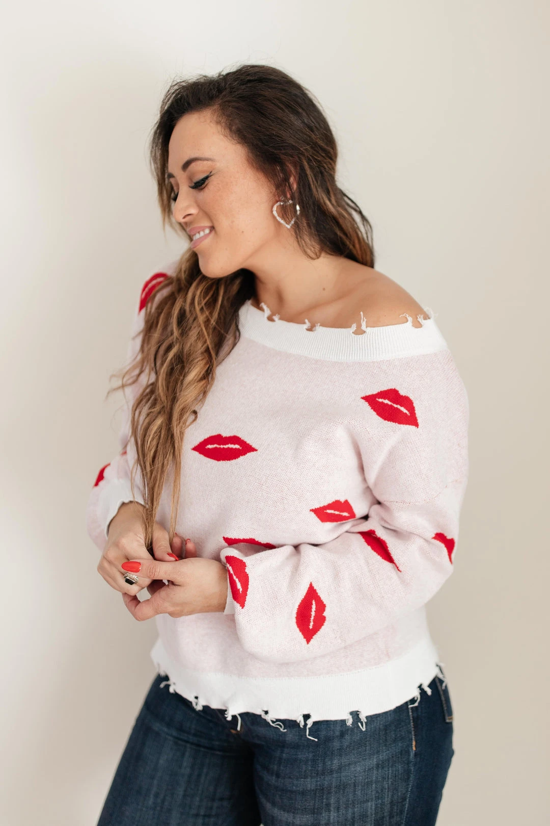 Ave Shops Women's Luscious Lips White Cardigan Sweater - Stylish Outerwear Top 15 Ave Shops Clothing Luscious Lips Top In White